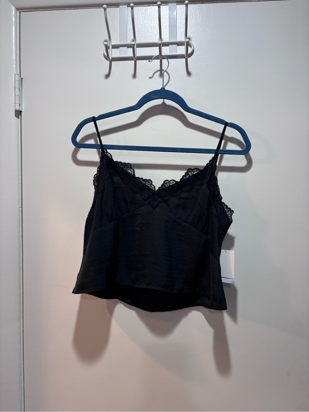 Abound Black Satin Cami with Lace Trim